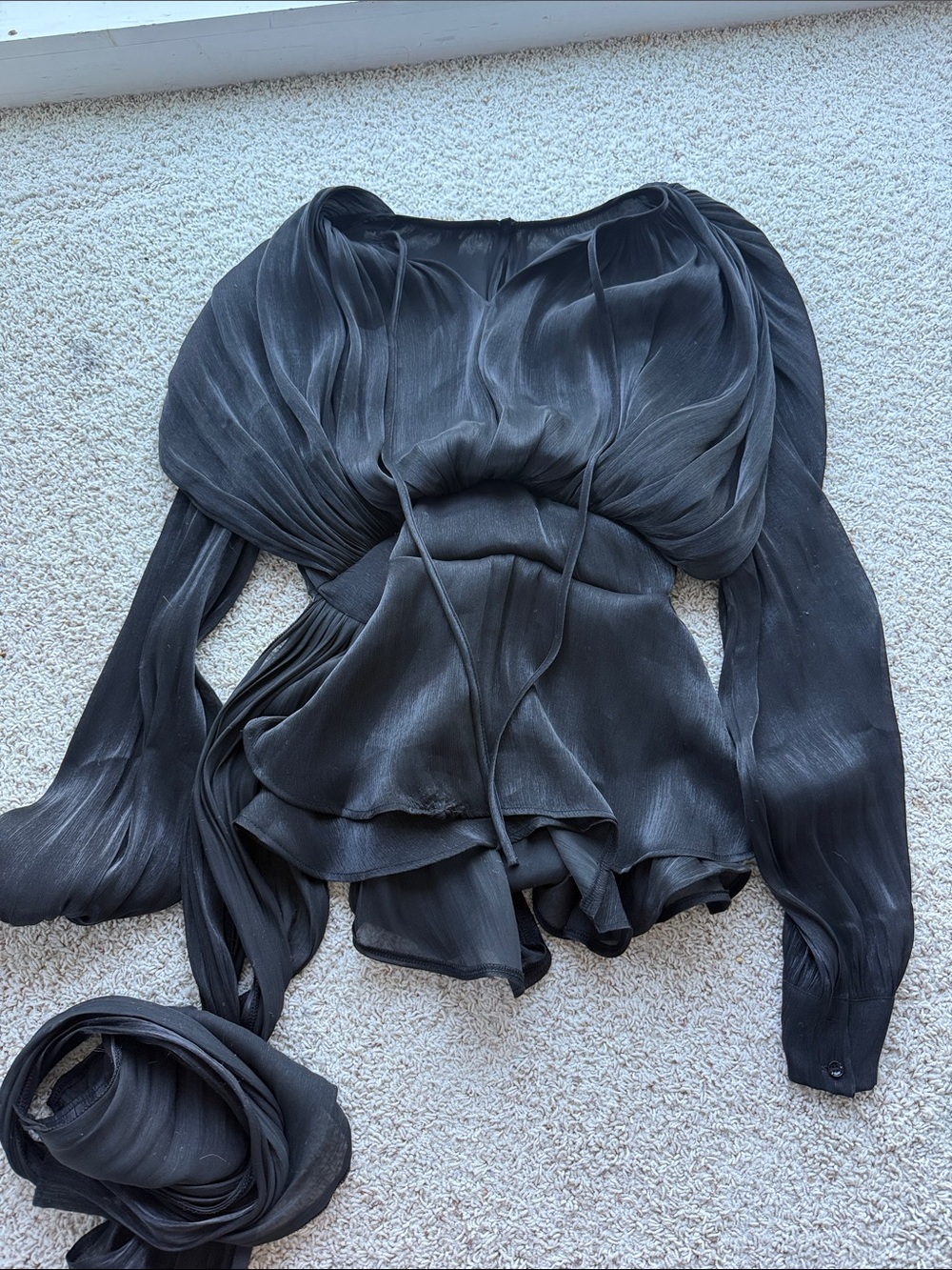 Black Sheer Pleated Long-Sleeve Women’s Mini Dress